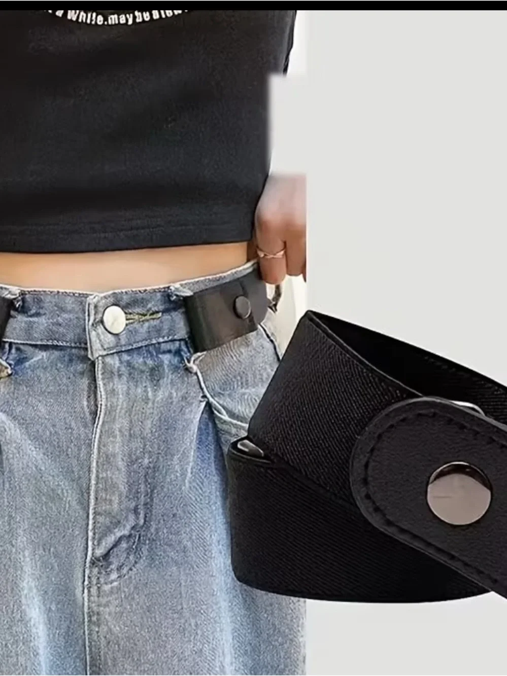 2 pcs of No-Buckle Adjustable Elastic Waistband Belt - Black & Denim Colors